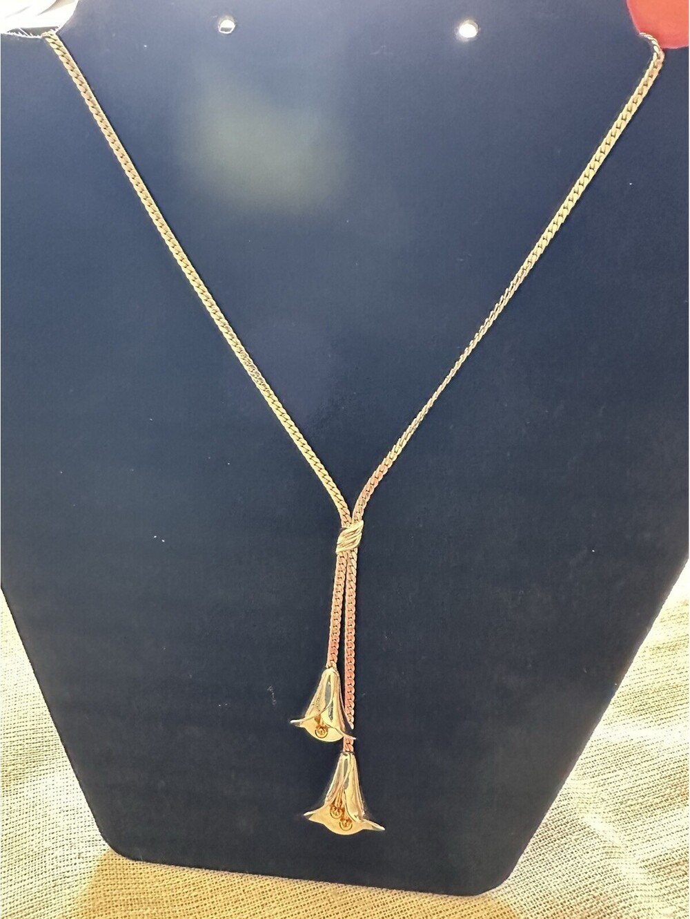 AVON Lariat Style Silver & Gold Tone Bells/ Flowers Necklace